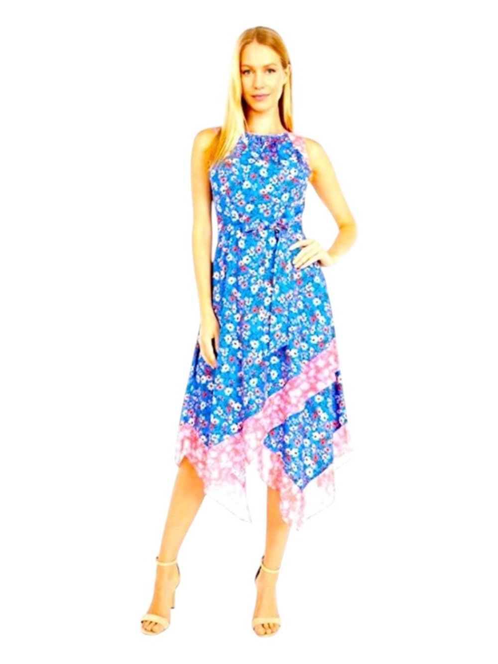 VINCE CAMUTO Floral Print Handkerchief Hem Dress, Size 4.